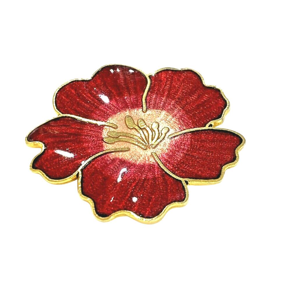 Vintage Gold Tone Brooch Flower Power Red & Pink Enamel Pin Romantic Mod Whimsy